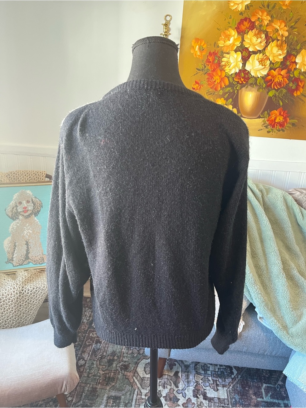 Women’s Vintage Black Abstract Colorblock Crewneck Sweater Size M - Picture 3 of 5